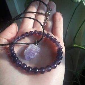 Amethyst Jewelry Set Boho Hippie Geodes Raw Stone Crystals